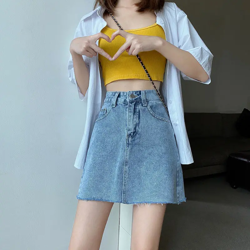 

Стильная светло-голубая джинсовая юбка с высокой талией, женская весенняя короткая юбка 2025 года, новые модные высококачественные короткие юбки