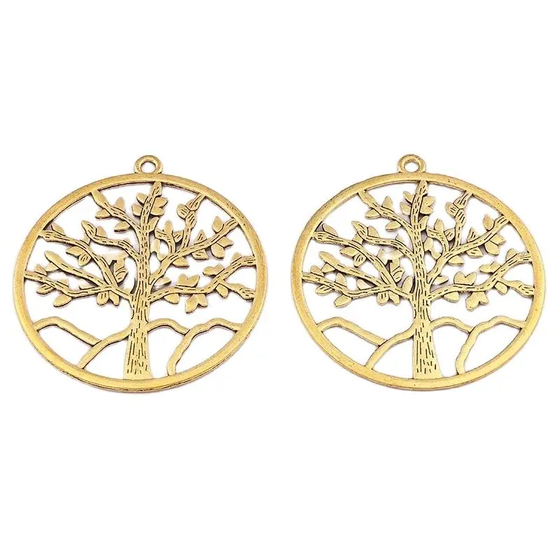 4 x Silver Boho Large Hollow Round Life Tree Tibetan Silver Charms Pendants For Necklace Jewelry Making Findings 57x57mm