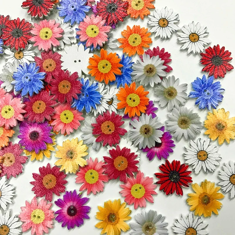 200/100Pcs Wooden Buttons Flower-Shaped Scrapbook Sewing Accessories Decor Button DIY Craft Handmade Clothing Decoration 2 Holes