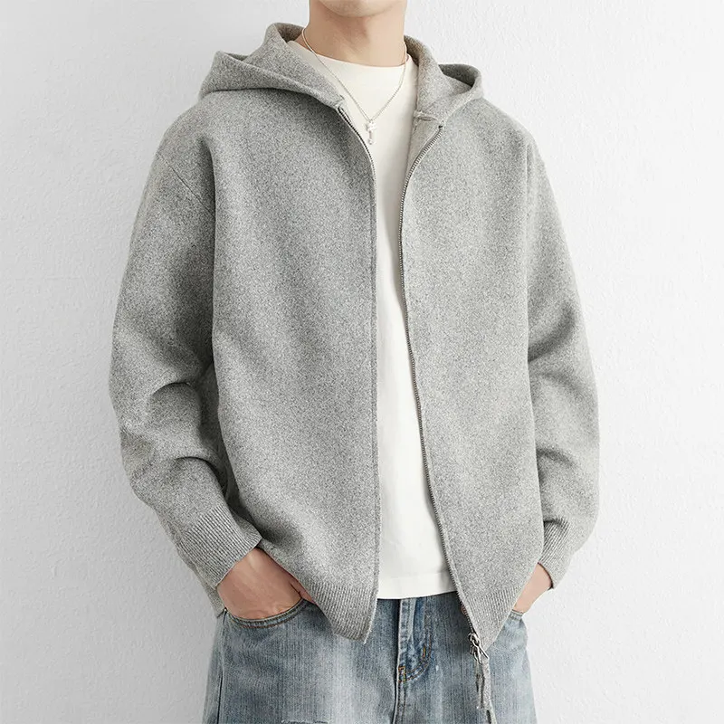 

Мужской кардиган с капюшоном на молнии, плотный трикотаж, весна-осень, однотонный, простой, свободный, повседневный свитер-жакет Haome