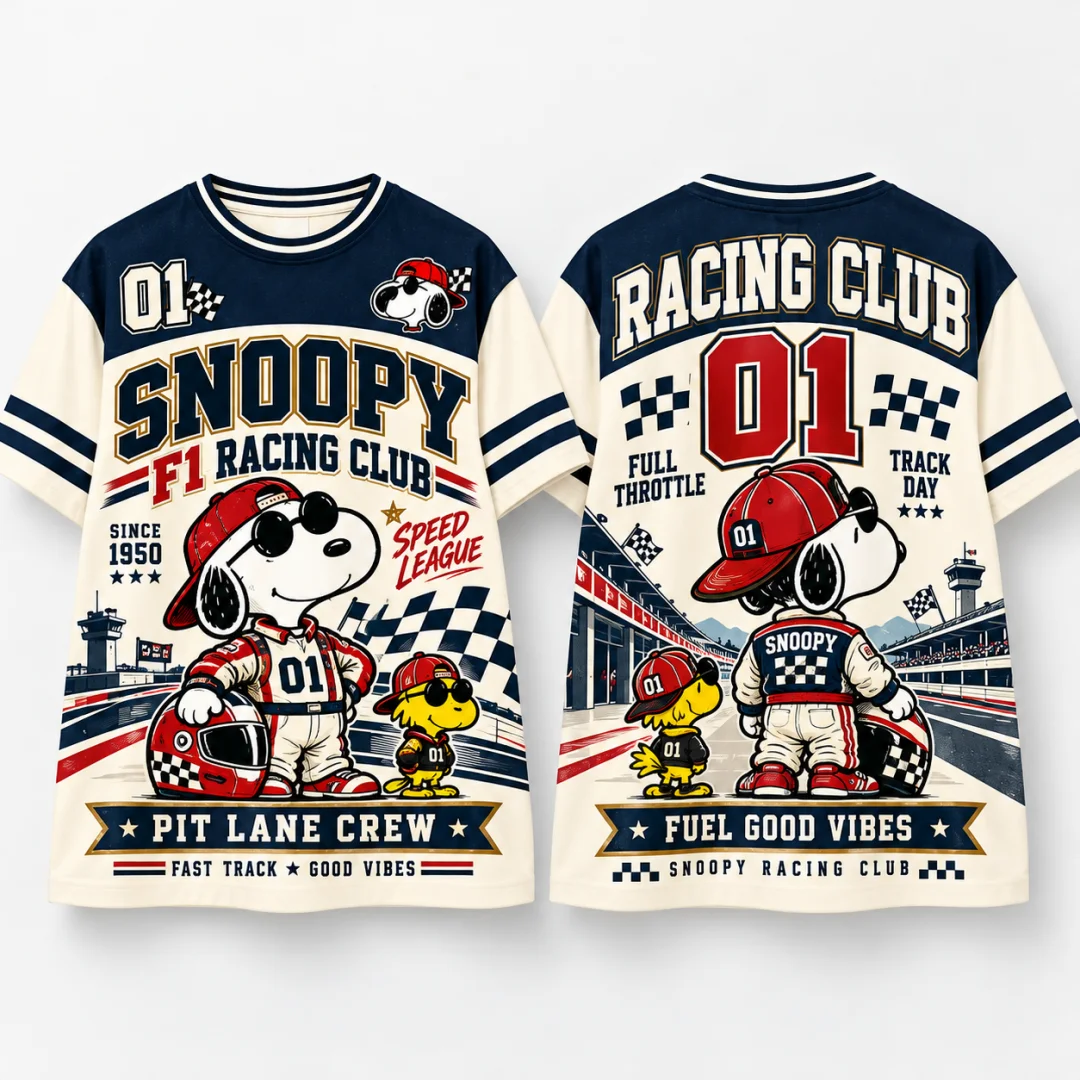 Snoopy Racing Club T-Shirt Men Women Woodstock Race Track Retro Cartoon Streetwear Short Sleeve Kids Tee Racing Fan Gift