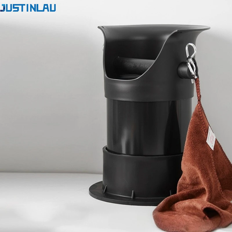 JUSTINLAU Coffee Knock Box Large Capacity Durable Detachable Black Anti-Splash Grounds Container with Knock Bar for Barista