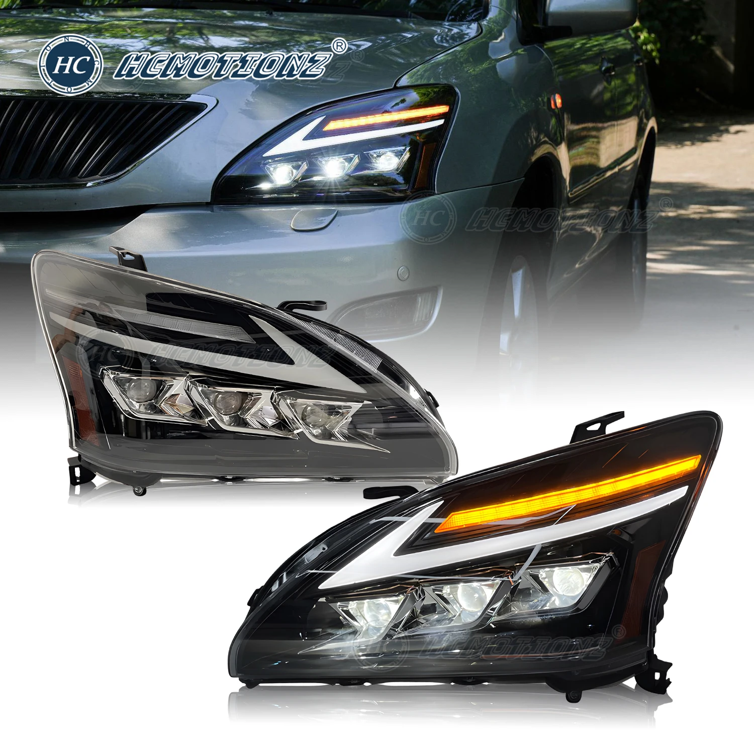 HCMOTIONZ LED Front Lamps LEXUS RX400h 2003-2009 DRL Start UP Animation RX350 Car Head Lights Assembly RX330 RX