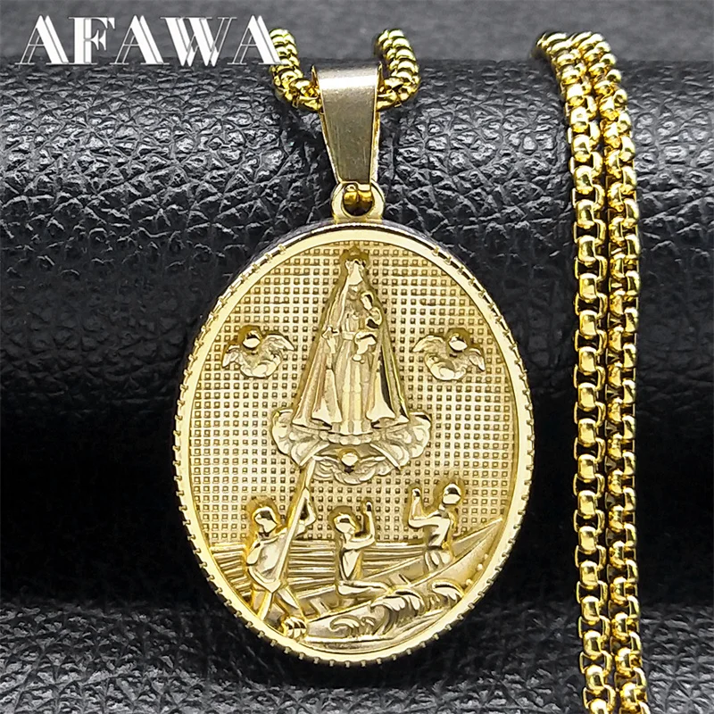 

Catholic Virgin Mary Medal Pendant Necklace for Women Men Stainless Steel Gold Color Angle Holy Chain Jewelry collier NZZ462S02