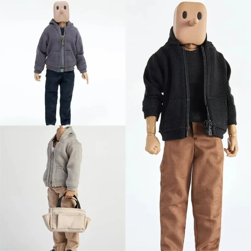 1/12 Scale Soldier Zipper Hooded Jacket Straight Pants Trousers Set Clothes Model for 6 Inch Action Figures Doll Body