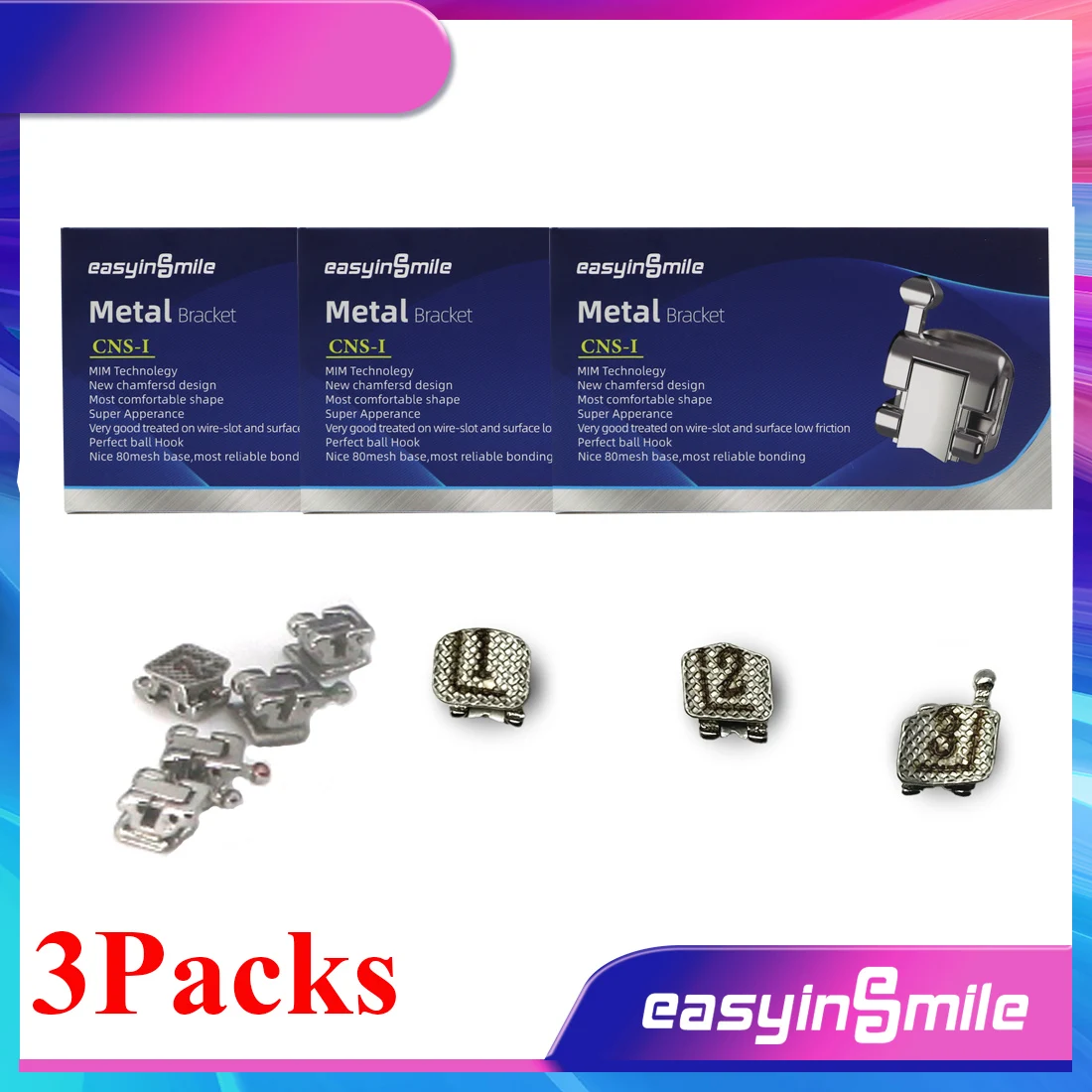 Easyinsmile Dental Material for Metal Orhto Bracket Mini Self ligating Braces Roth / MBT 345 022 High Quality 3Packs