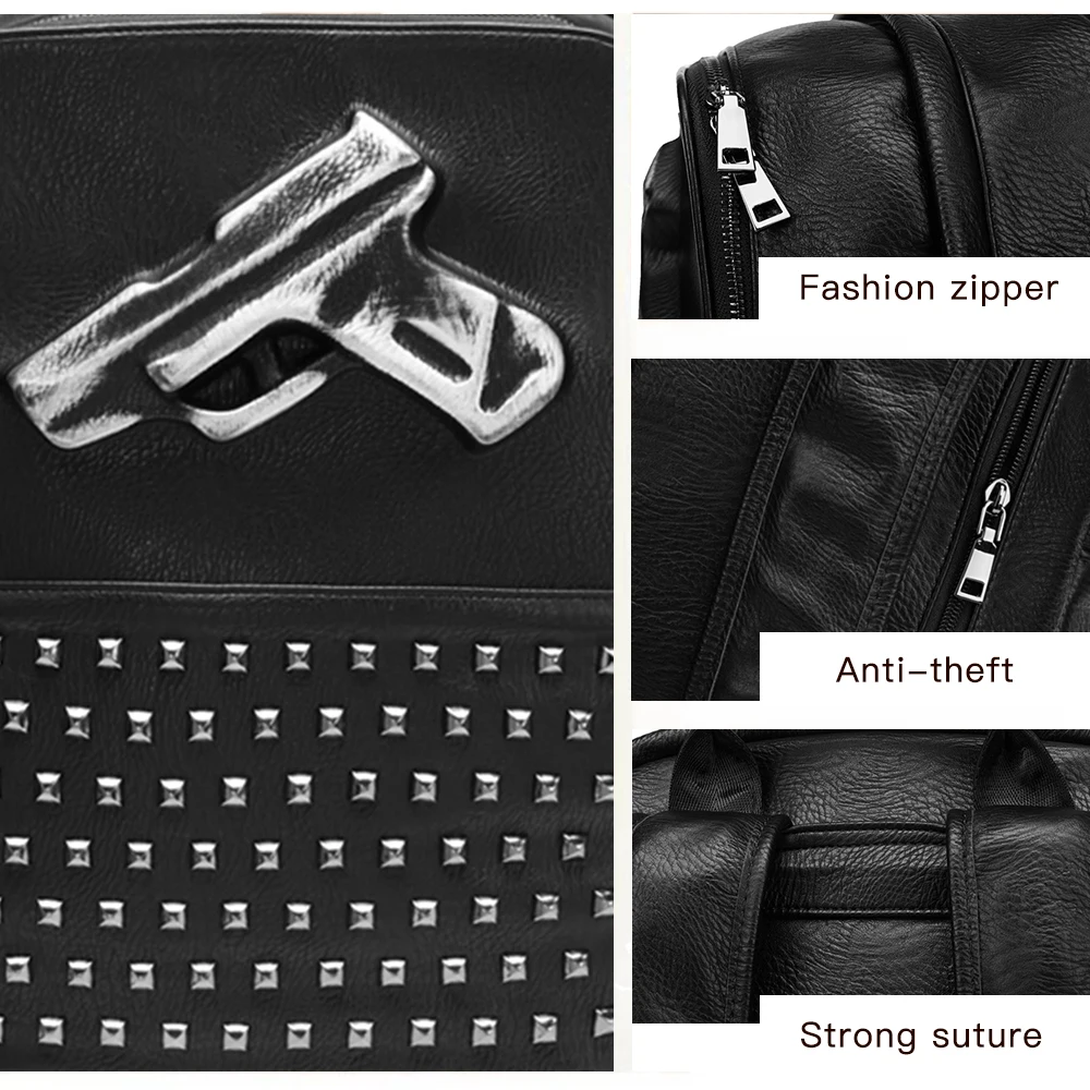 Annmouler Gun Shape Daypack Casual Men Mochila Stub Large Anti-theft Travel Bag Bolsa School Bags Punk Style Unisex Backpack