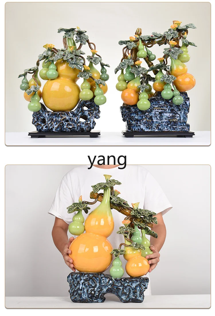 Yjq ceramic gourd ornament new Chinese living room wine cabinet open grid entrance decorative gifts high-end
