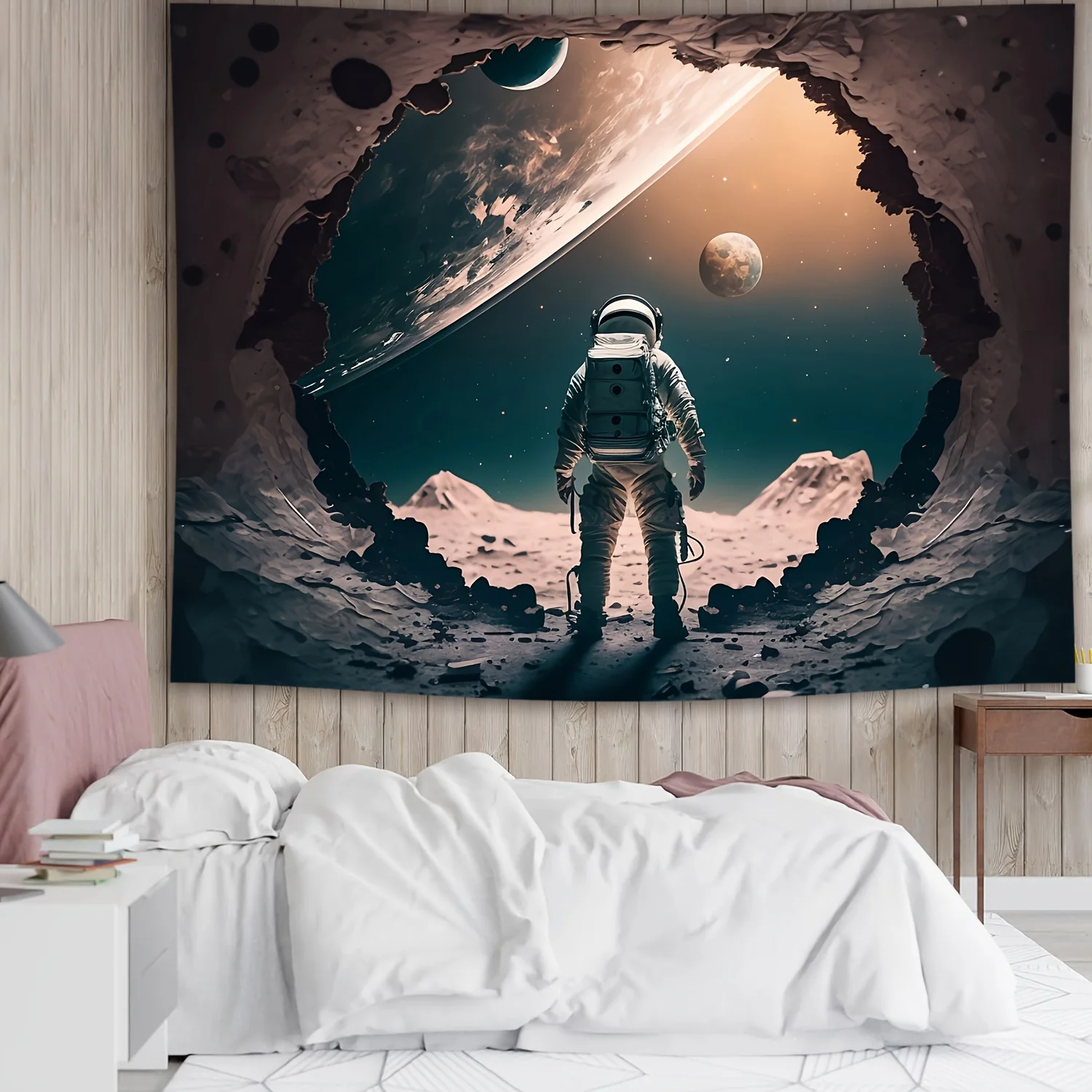 Astronaut Space Tapestry - Funny Fantasy Art, Astronaut with Earth View, Galaxy Wall Hanging for Dorm, Bedroom, Party Decor