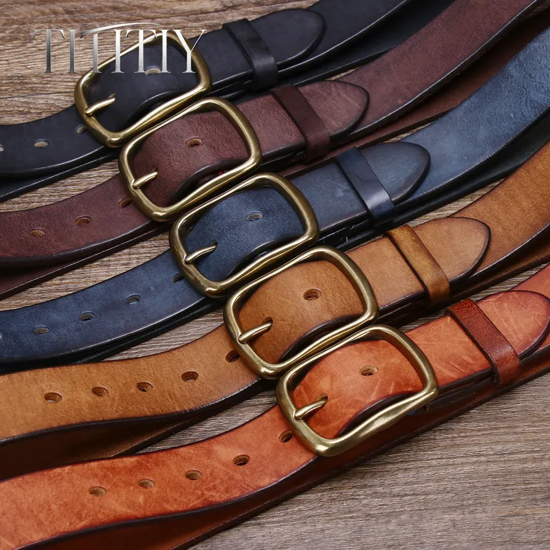 38mm New Italian Thickened Genuine Cowhide Copper Buckle Leather Belt for Men's Retro All-match Jeans Belt High Quality Durable