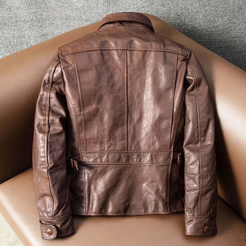 California Bengal Vegetable Tanned Top Cowhide Bear Men's Leather Motorcycle Heavy Wash Jacket