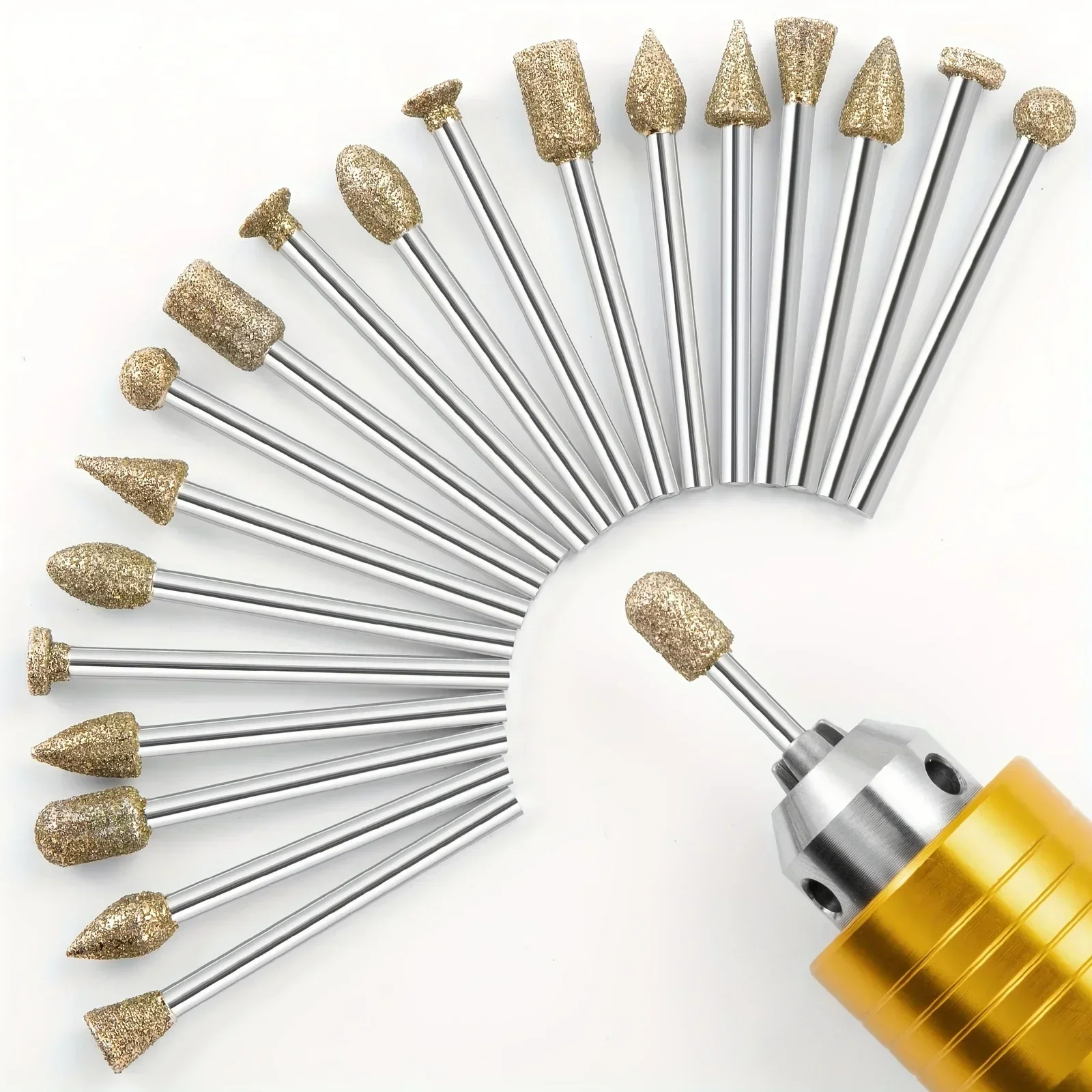 20pcs Diamond Grinding Burr Drill Bit Set, Rotary Tool Accessories Stone Carving Set With 1/8 Inch Shank For Stone Ceramic Glass