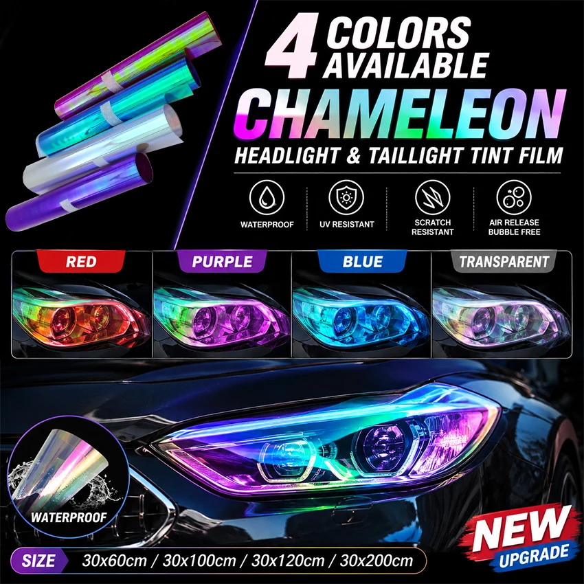 30x60/120/200cm Chameleon Light Tint Film Headlight Taillight Vinyl Wrap Color Change Sticker Anti-oxidation of Car Lights