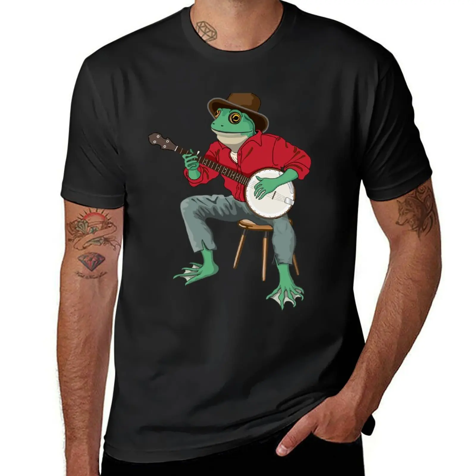 Banjo Playing Frog T-Shirt summer top Aesthetic clothing Short sleeve tee aesthetic clothes funny t shirts for men