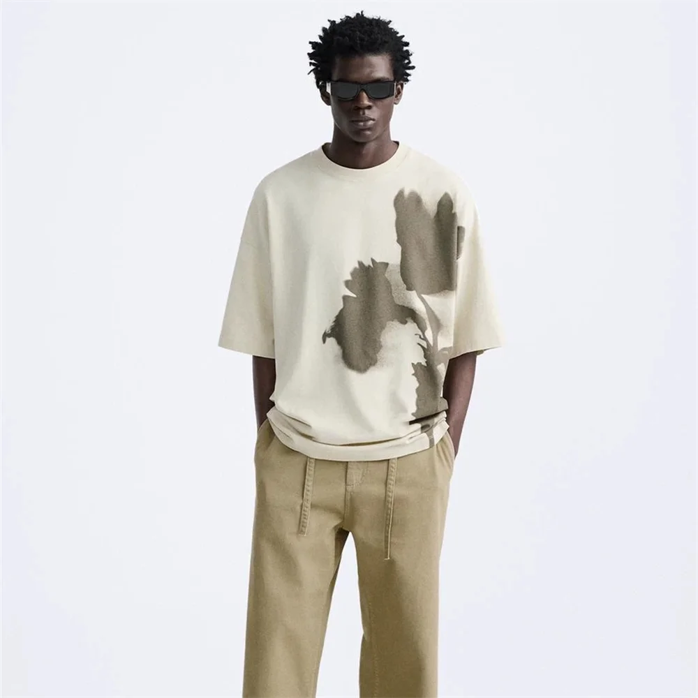 

ZA2024 Autumn New Men's Fashion Style Versatile Personality Layered Color Printed Casual Short Sleeve T-shirt