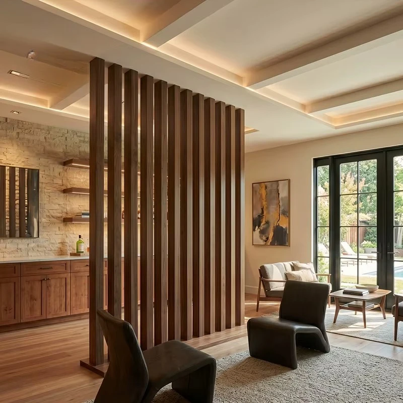AIROW Freestanding Anti‑Warping Solid Wood Room Divider Vertical Timber Decorative Partition for Hotel Lobby