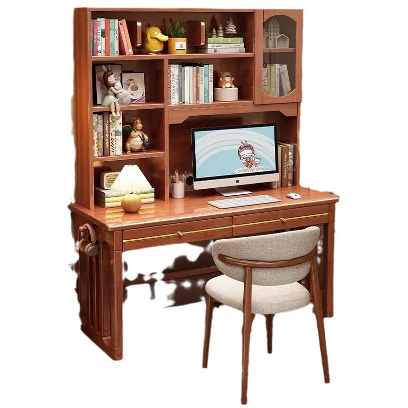 

Solid wood desk household bookshelf combination study bedroom light luxury computer student