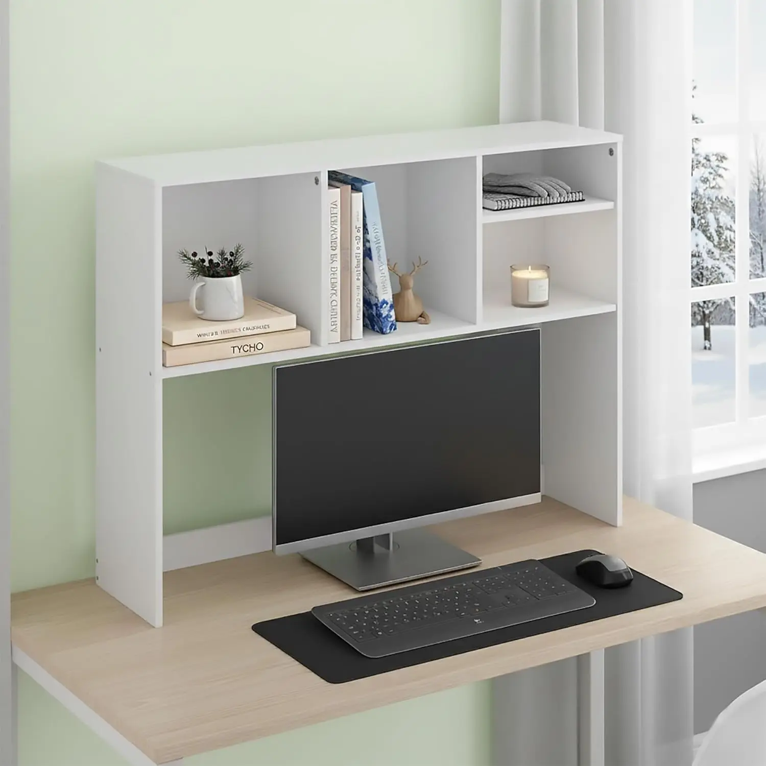 

Hagen Desktop Bookshelf, Desk Hutch, Desk Organizer with 4 Shelves, for Home Office, Study Room, White