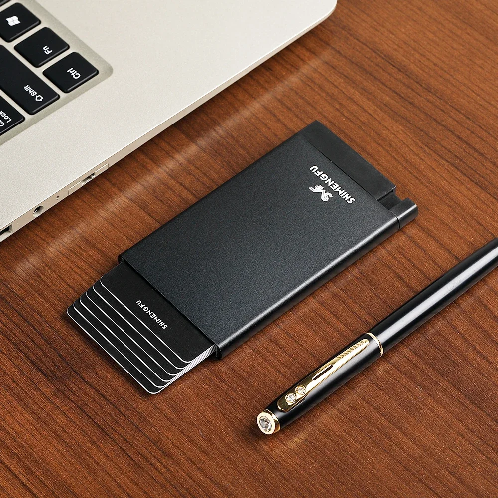 Heren RFID Smart Wallet Aluminium Mini-kaarthouder PU-leer Business Casual portemonnee voor creditcards en bankkaarten