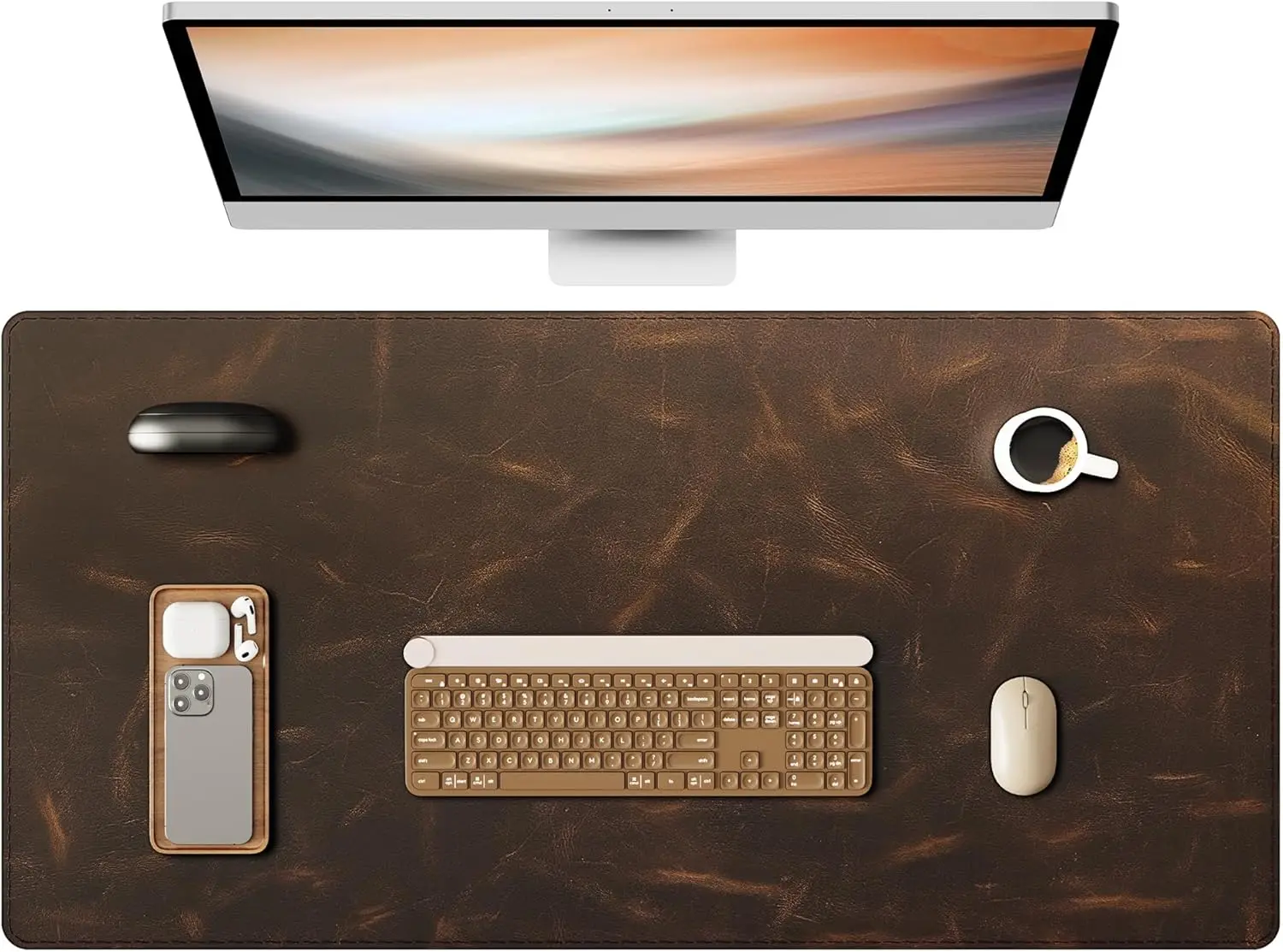 Crazy Horse Leather Desk Mat, XXL Desk Pad, Retro Larger Mouse pad and Self-Healing Laptop Pad for Home & Office