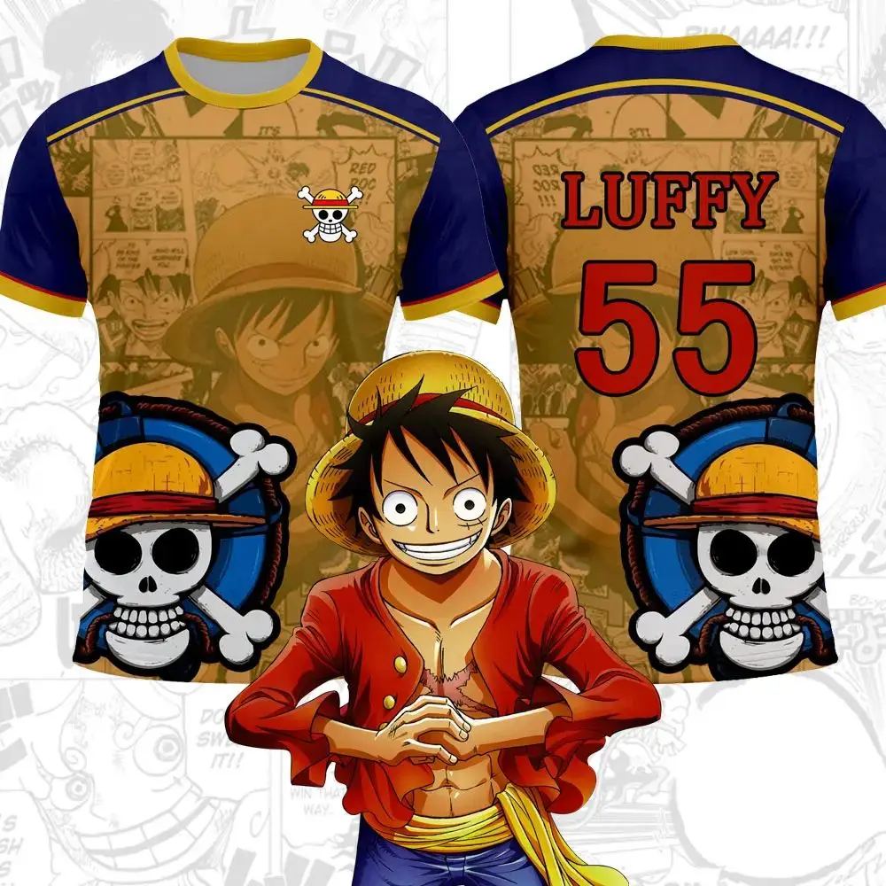 Última Camiseta de Fútbol de Luffy de One Piece para Hombre, Camiseta de Verano de Manga Corta para Mujer, Camiseta de Anime de Dibujos Animados 2025 para Niños