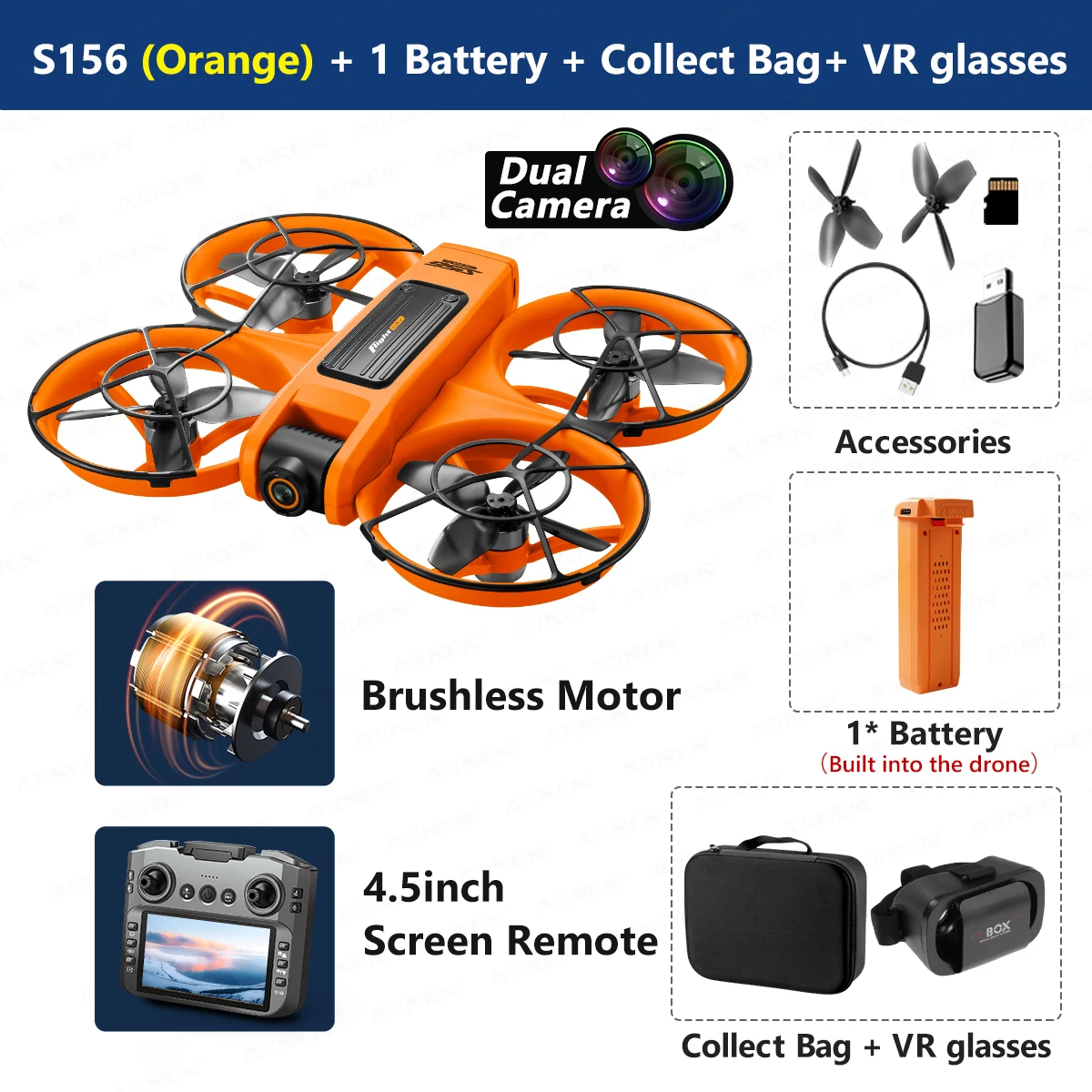 AXNEN S156 Drone 8K HD 360° °   Groothoek dubbele camera met 5G WiFi FPV UAV-scherm, afstandsbediening en obstakelvermijding quadcopter