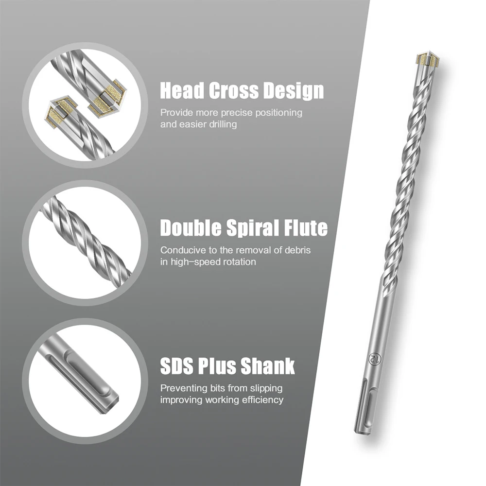 Set di punte da trapano SDS Plus 7 pezzi, punta da trapano per calcestruzzo 110 mm 160 mm (OD 5, 6, 8, 10, 12 mm), punta da trapano a percussione con 4 taglienti