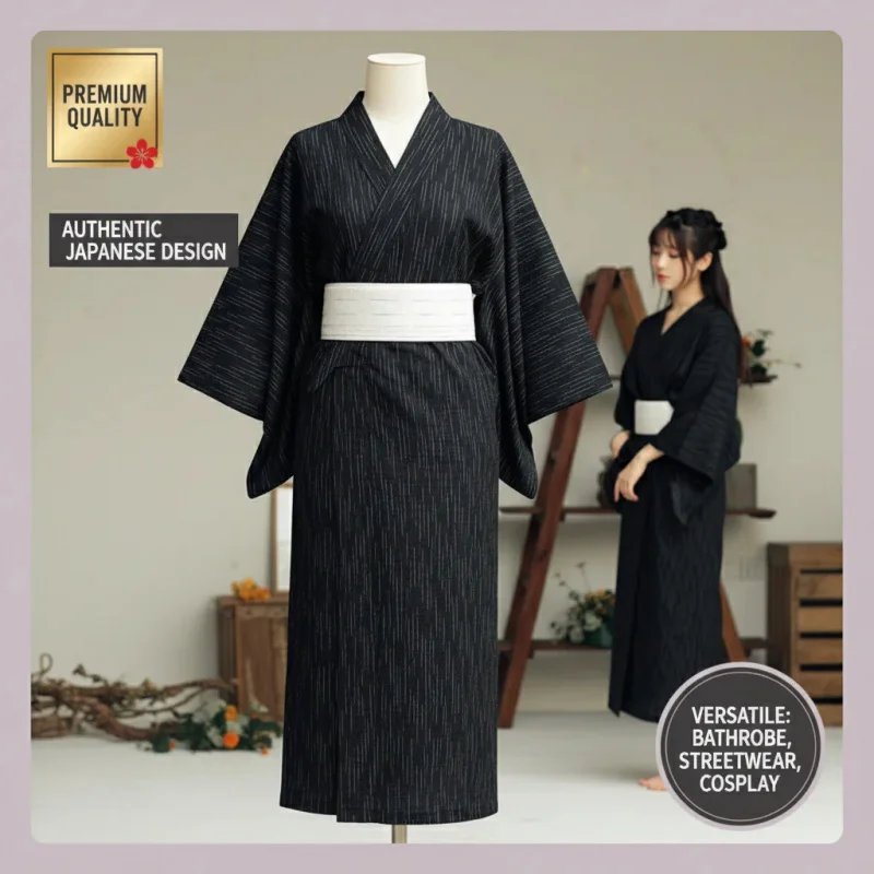 

☎UWAWA Women Traditional Yukata Kimono Bathrobe Belt Geisha Samurai Cultural Streetwear Perform Photoshoot Carnival Japanese Fa☎