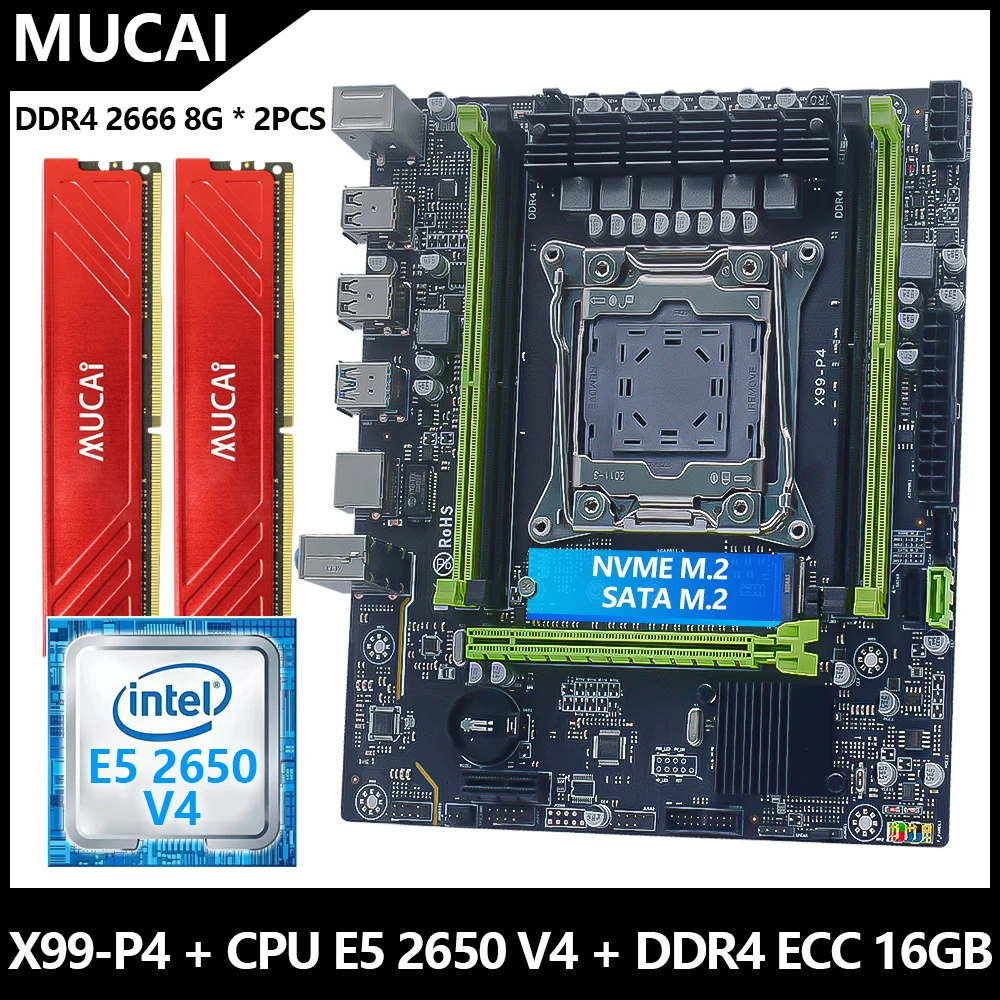 Zestaw płyty głównej MUCAI X99 P4 LGA 2011-3 z procesorem Intel Xeon E5 2650 V4 i pamięcią RAM DDR4 16 GB (2*8 GB) 2666 MHz