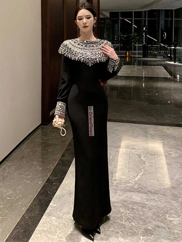 Excellent Workmanship Black Attire for Formal Occasions Stunning Birthday Evening Gown Autumn Winter Dinner Party Dress TP052 view 4