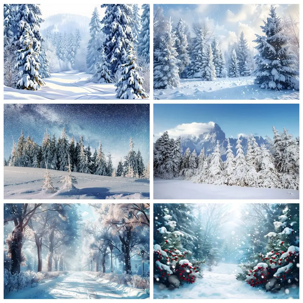 

Snow Winter Backdrop Nature Forest Scenery Snowfield Trees Kids Family Portrait Photography Background Decor Photo Studio Props