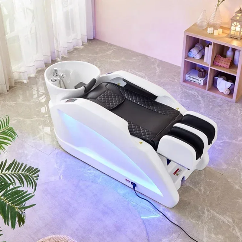 Reclining White Shampoo Chair Beauty Salon Air Wash Luxury Washing Hair Shampoo Chair Barber Beauty Aesthetic Furniture