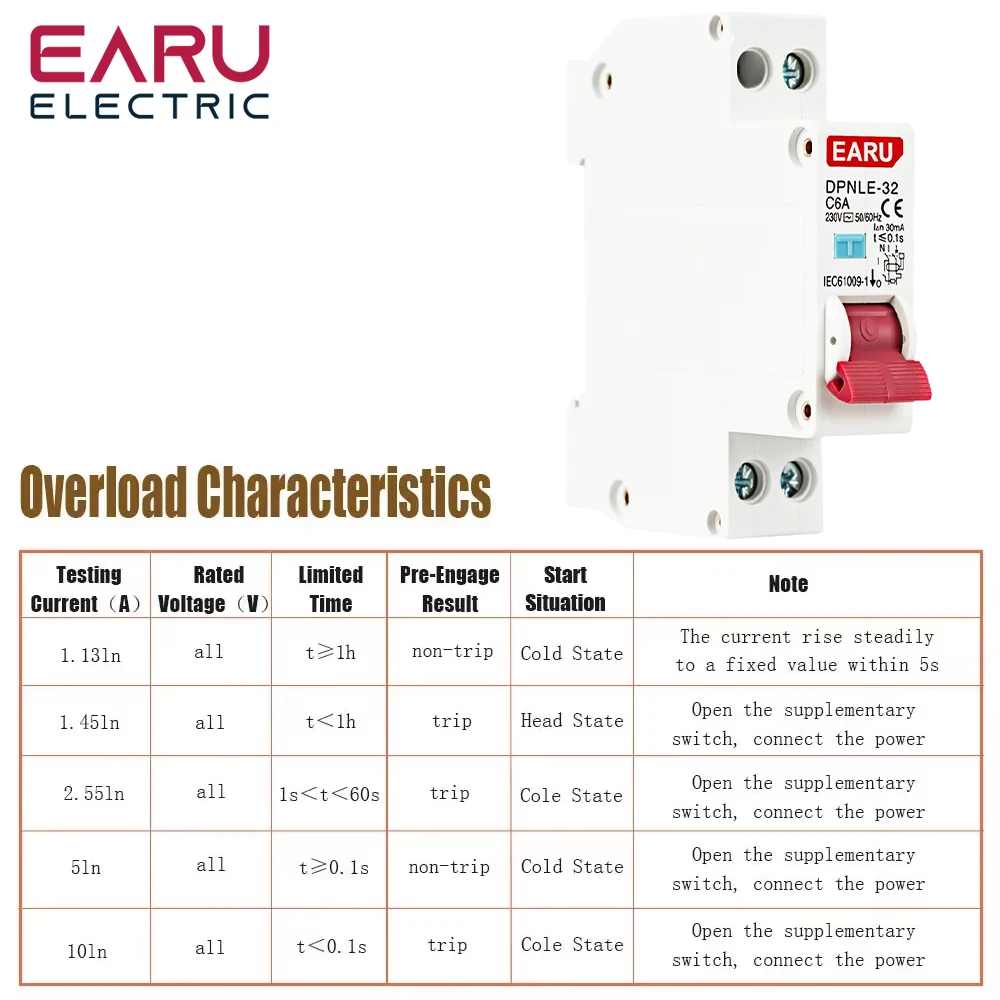 18MM RCBO 1P+N AC 230V 50/60Hz 6KA Residual Current Differential Automatic Circuit Breaker With Over Current Leakage Protection