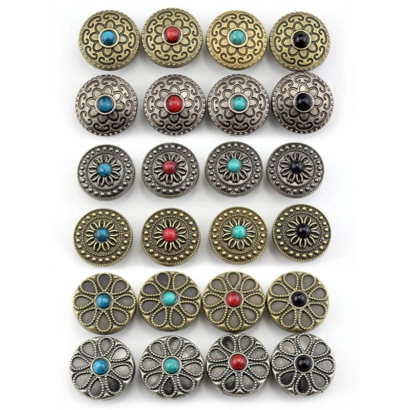 Vintage Snap Button Metal Press Studs Buttons Nail Rivet With Bead Decor DIY Leathercraft Bag Snap Fastener Sewing accessories