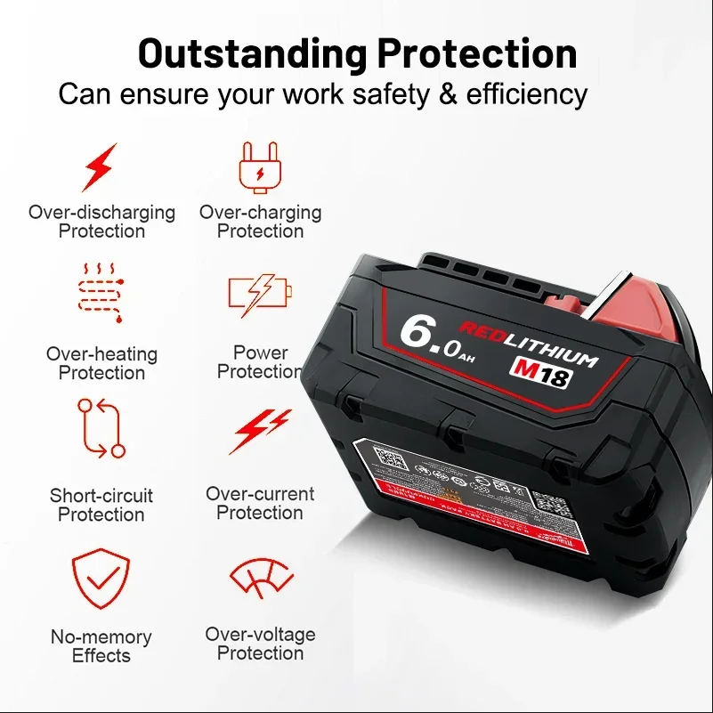 

For M18 Battery 18V 4.0Ah/4000mAh Rechargeable Battery， For Milwaukee Tool M18B5 XC 48-11-2402 48-11-2411 2604-22