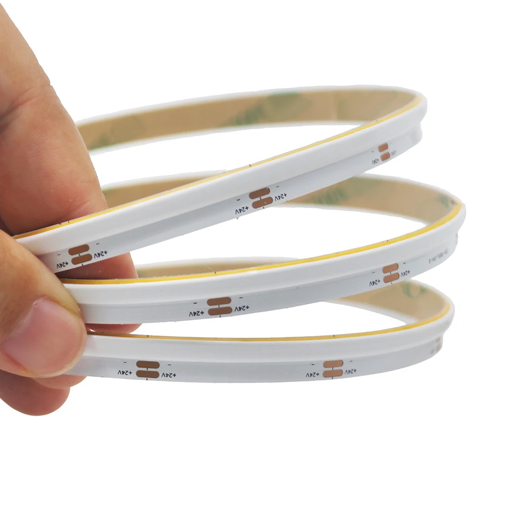 Thin 2mm Lighting COB LED Strip Light 12V 24V 480 LEDs 2Pin Wire Connector/DC Plug High Brightness Warm Natural White Warm White