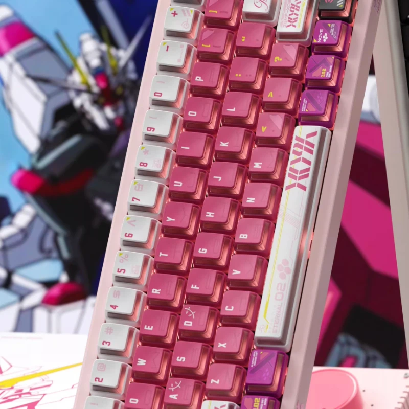 Pink White Theme Keycaps Set Customized PBT Sublimation Nuclear Power Profile Keyboard Cap for Mechanical Keyboard Accessories