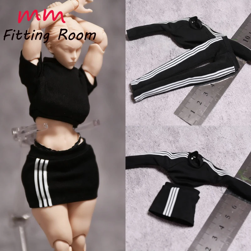 

1/10 Scale women doll sports set black top pants mini skirt for 7 inches action figure body