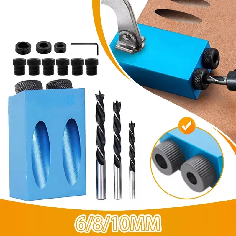

Woodworking Oblique Hole Drill Locator Pocket Hole Jig for Drilling 15 Degree Angle Drill Guide Sets DIY Puncher Carpentry Tools
