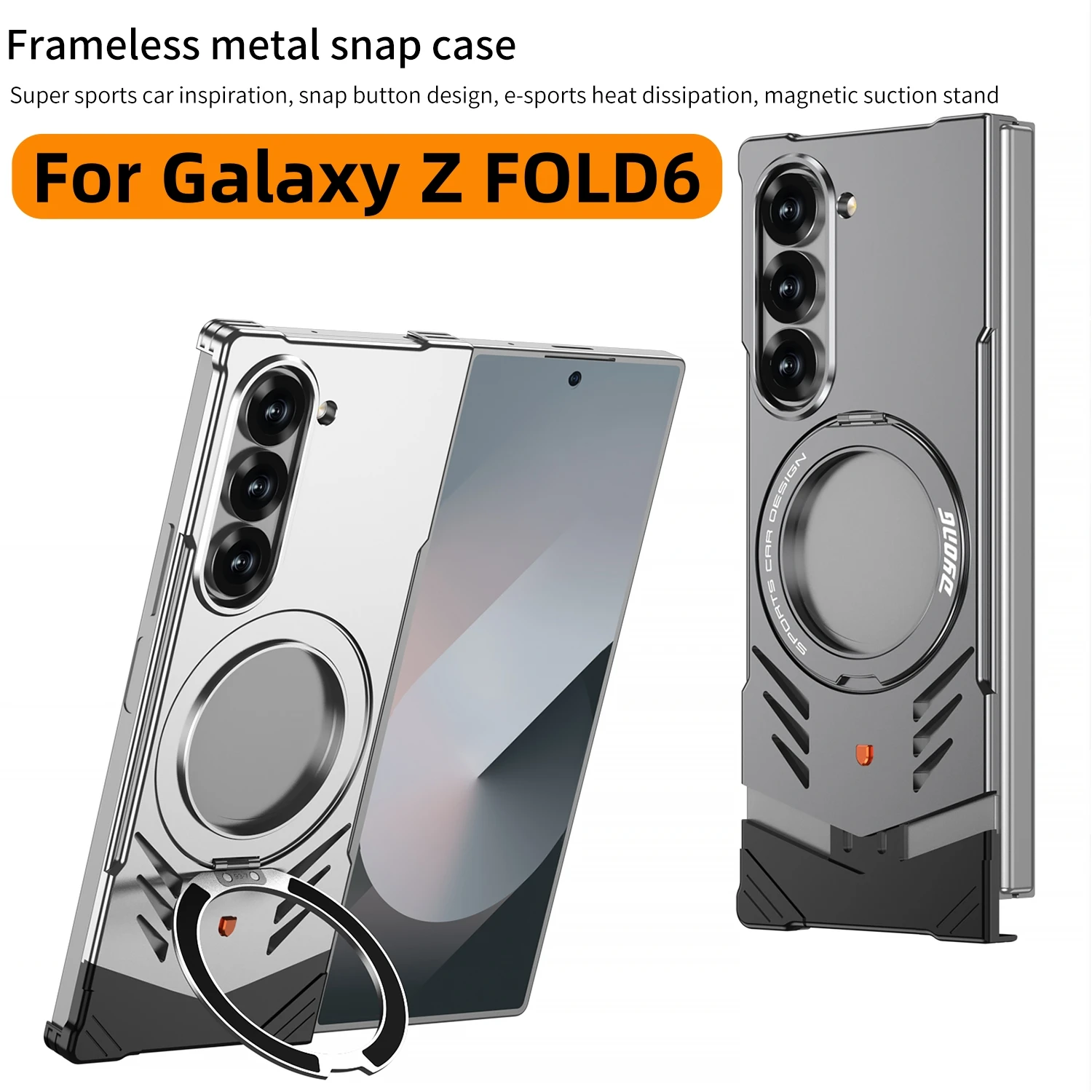 

360° Rotating Ring Holder Frameless Cover for Galaxy Z Fold 6 Fold6 Z Fold6 Case Aluminum Metal Heat Dissipation Shockproof Capa