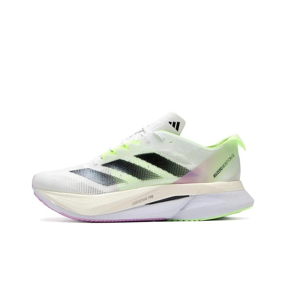 Adidas Adizero Boston 12 Mesh Low top Racing Running Shoes Men's White Black Green IG3321
