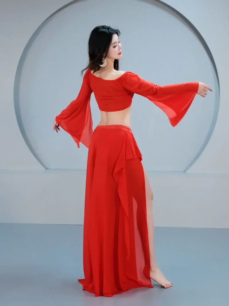 Conjunto de trajes de danza del vientre para mujer, Top y falda de verano, cinta de hoja de loto, ropa de práctica para actuación en escenario, trajes