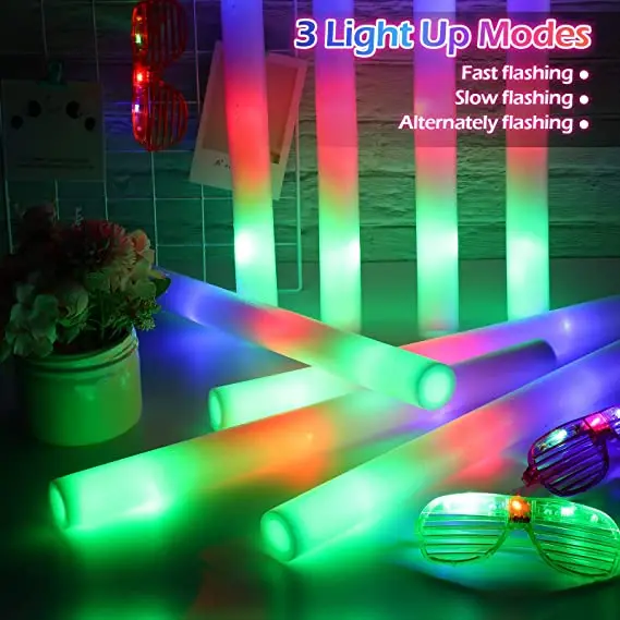 Foam Glow Sticks LED Flash Light Foam Stick Sponge Wedding Party Light Sticks Props Bulk Wands Cheer Batons Party Cheer Supplies