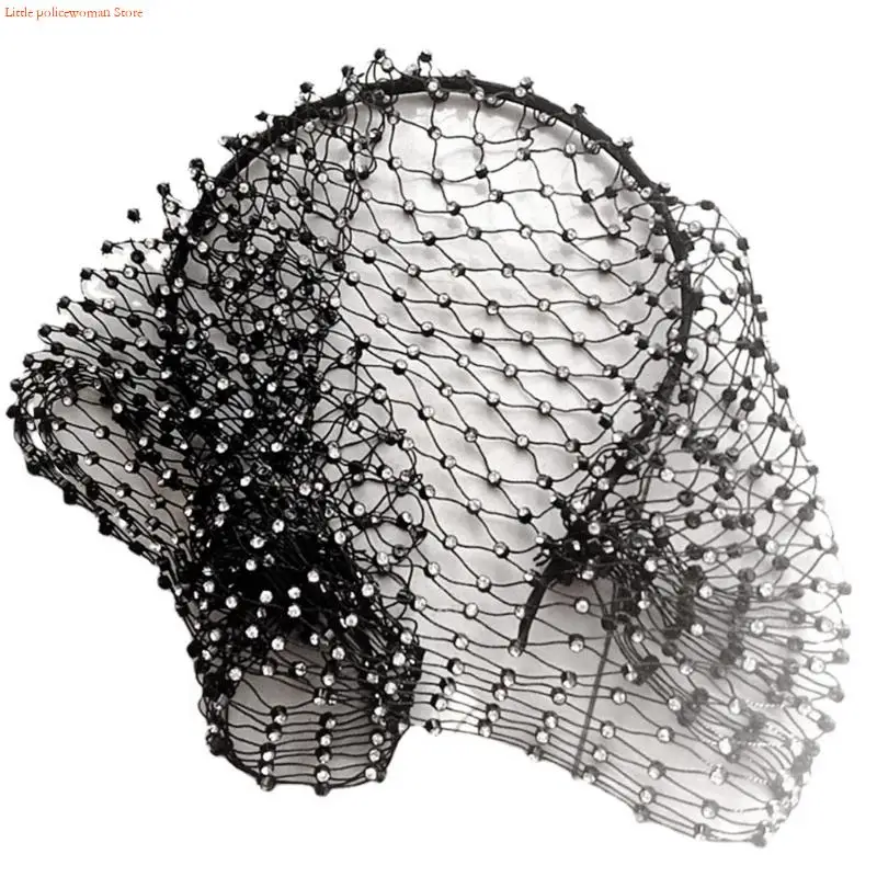 F92D Elegant Rhinestones Embellished Mesh Hair Hoop Unique Headpiece 1920s Fascinator Headwear For Special Occasion