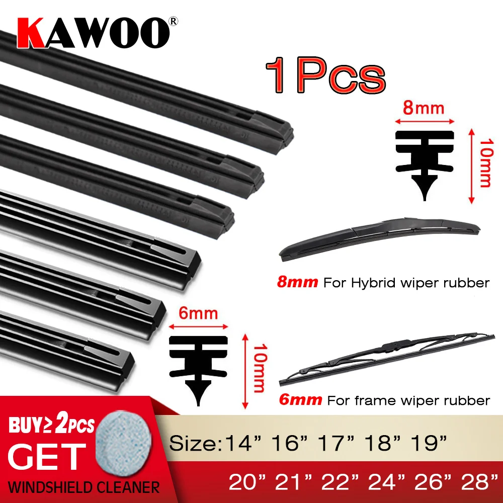 KAWOO 1pcs 8mm/6mm Car Windscreen Wiper Blades Insert Soft Rubber Strip (Refill) 14"16"17"18"19"20"21"22"24"26"28" Accessories