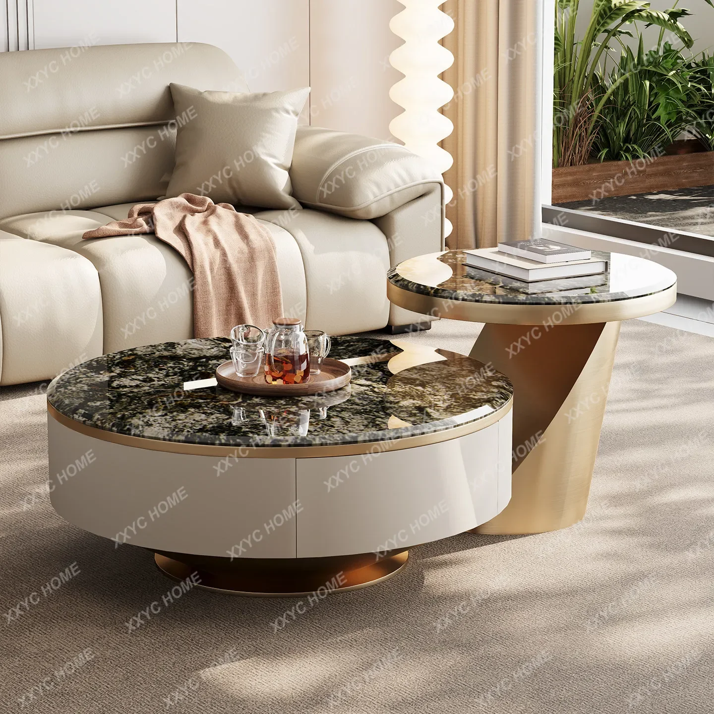 Light luxury natural marble coffee table living room home simple and advanced sense