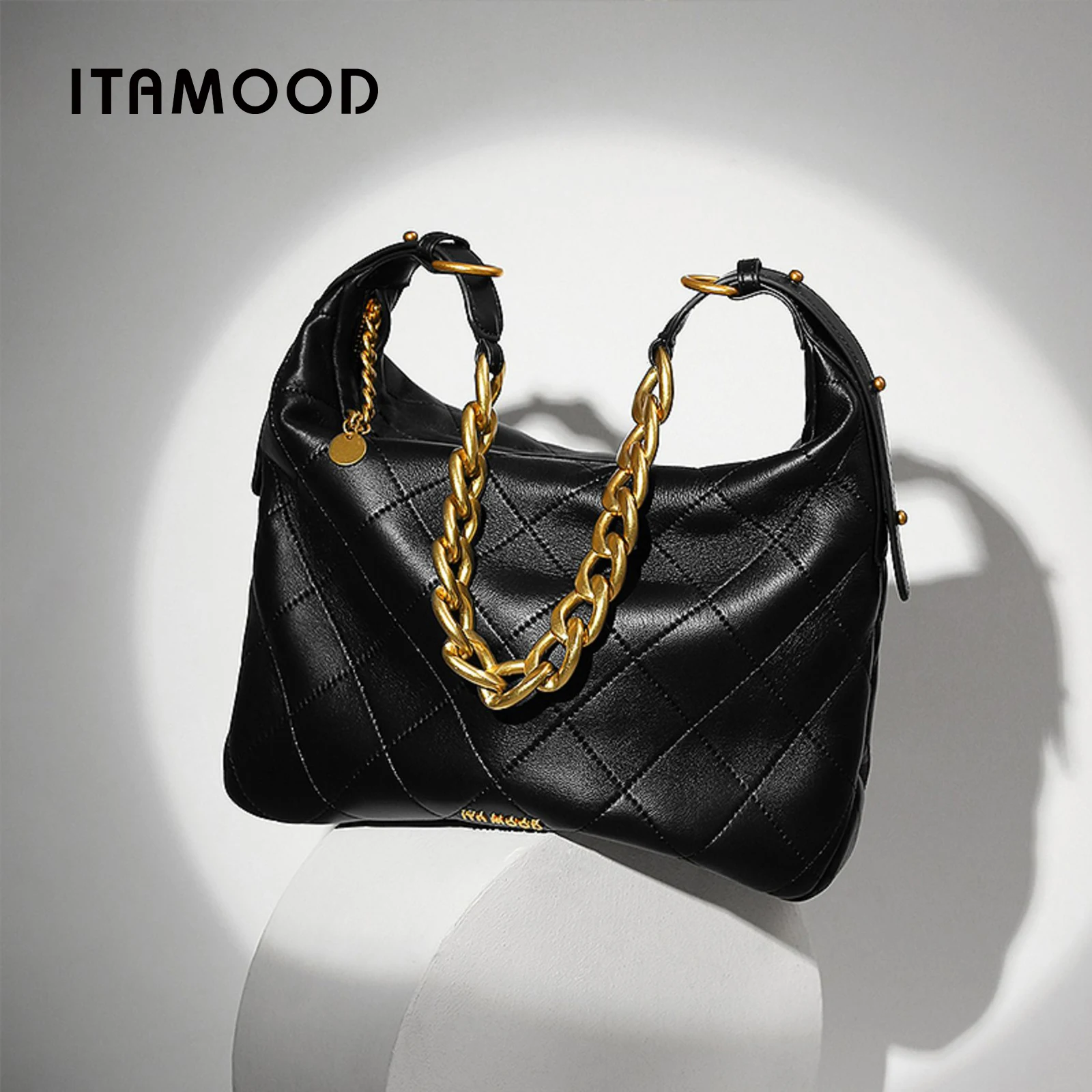 ITAMOOD Genuine Leather Shoulder Bag Luxury Branded and Quilted Tote Bag With Gold Color Chain Strap Large Capacity Handbag