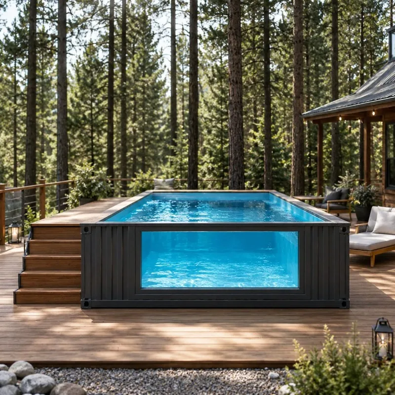 Shipping Container Swimming Pool Compact Modular Style Backyard Outdoor Landscape Customized Window Position