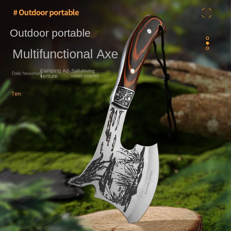 Outdoor axe multifunctional hand axe portable bone axe camping tree cutting logging axe mountain axe self-defense car cross-bord