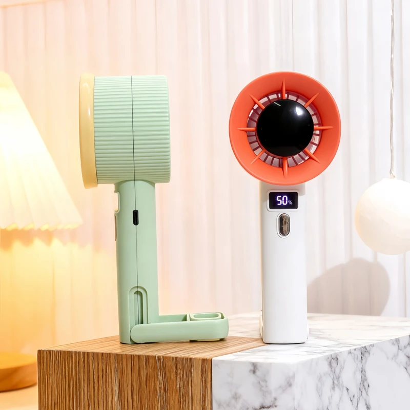 USB Rechargeable Mini Handheld Fan Ultra-Quiet Digital Display Small Electric Fan Powerful Wind Personal Cooling Fan with Stand